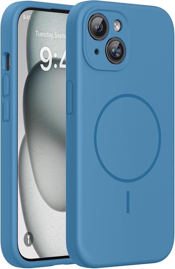 miracase Compatible with iPhone 15 Case, [Soft Anti-Scratch Microfiber Lining], Liquid Silicone Case Gel Rubber Shockproof Drop Protection Phone Case for iPhone 15, Capri Blue by Miracase