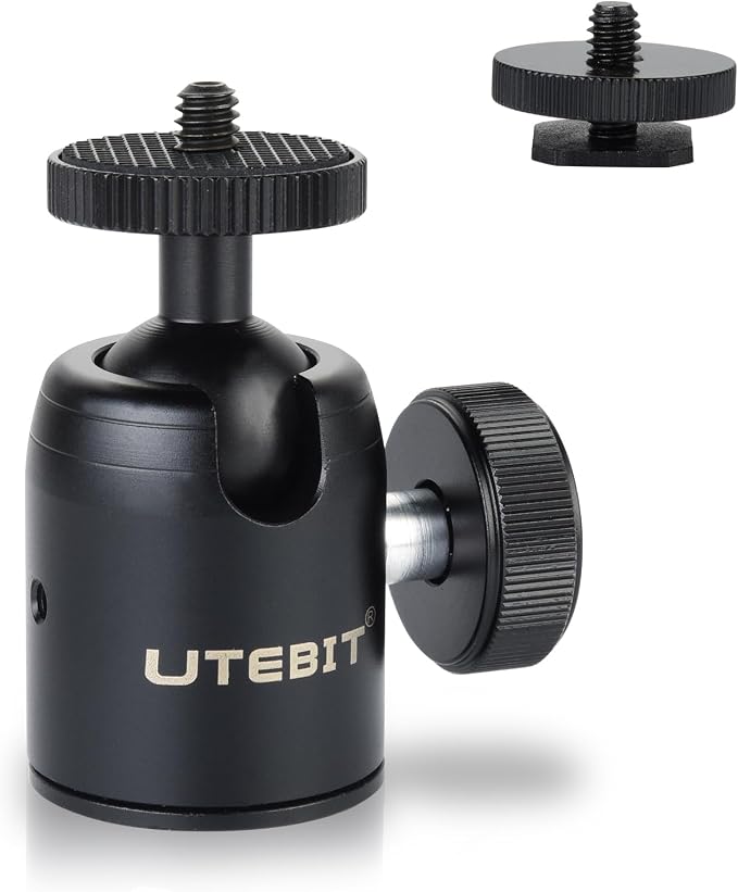 UTEBIT Mini Ball Head, with 3/8" to 1/4" Adapter Ballheads Black | 360° Pan 90° Tilt Tripods Mount with 24mm Ball Head Metal Low Profile, Camera Mount Adapter Holder for Phone/DLSR Camera by UTEBIT