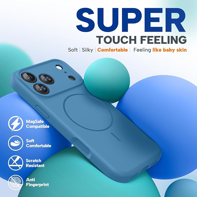 Miracase Magnetic for iPhone 17 Pro Case, Silicone, Capri Blue | Compatible with MagSafe, Soft Microfiber Lining,Shockproof Drop Protection Phone Case for 17 Pro - Image 6