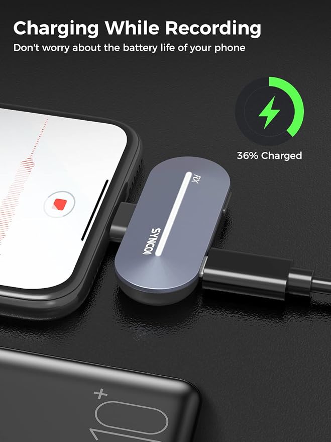 SYNCO Wireless Lavalier Microphone USB-C, P2ST Dual Mic 2.4GHz with Charging Case 2TX 1RX for iPhone 16/15 pro max YouTube TIK Tok Live Streaming Vlog, Wireless-Lavalier-Microphone-Dual-Smartphone - Image 6
