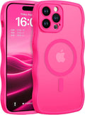 BENTOBEN Magnetic for iPhone 14 Pro Max Case, Cute Wavy [Full Camera Protection][Compatible with MagSafe] Matte Anti-Slip Bumper Women Girls Boys Protective Cover for 14 ProMax 6.7", Hot Pink by BENTOBEN