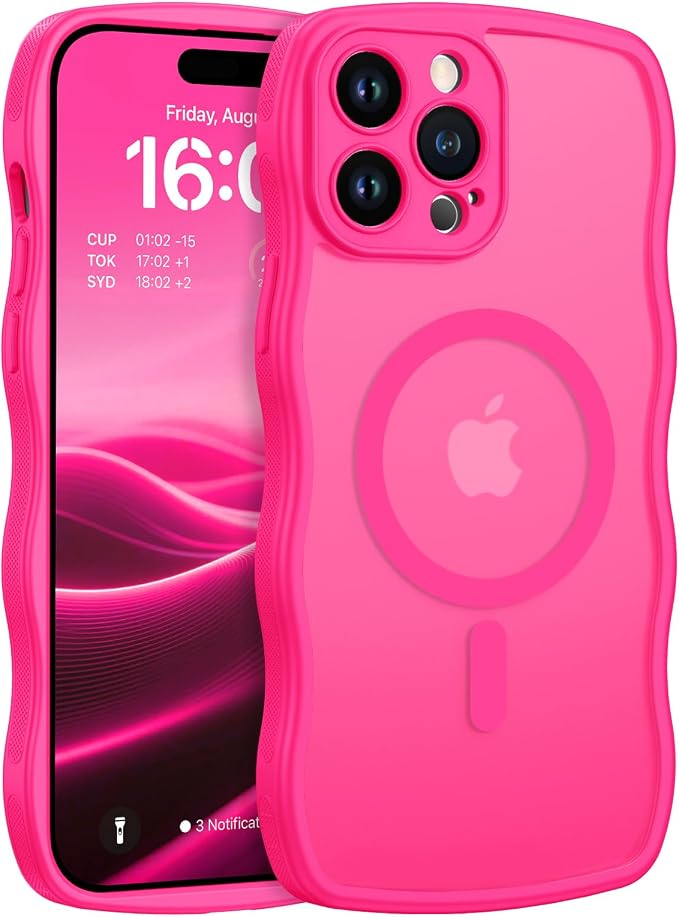 BENTOBEN Magnetic for iPhone 14 Pro Max Case, Cute Wavy [Full Camera Protection][Compatible with MagSafe] Matte Anti-Slip Bumper Women Girls Boys Protective Cover for 14 ProMax 6.7", Hot Pink by BENTOBEN