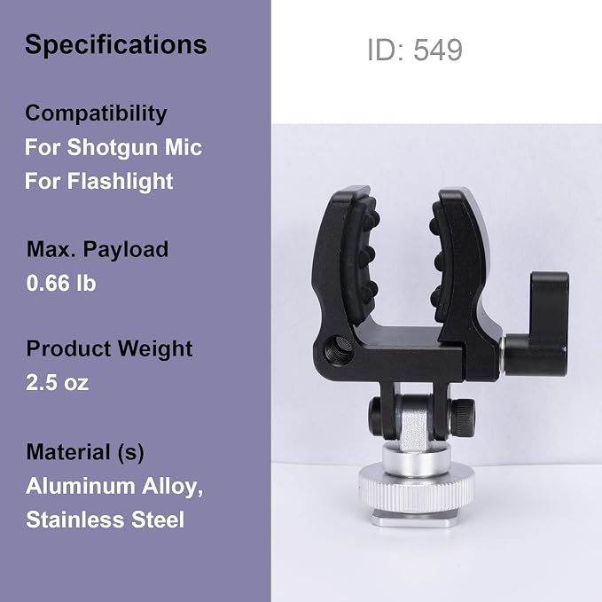 NICEYRIG Shock-proof Shotgun Microphone Holder with 18.5-35 mm Adjustable Clamp, Microphone LED Flashlight Aluminum Holder for Camera, Cage Rig, Tripod - 549 - Image 7