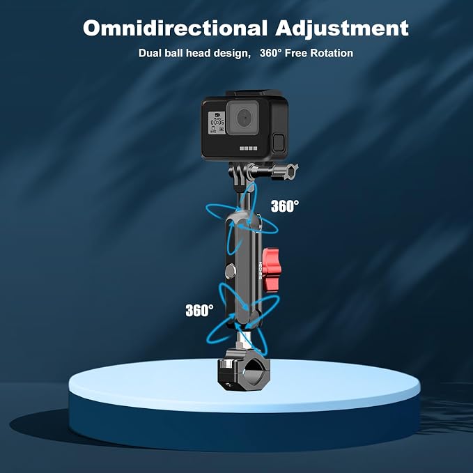 Camera Clamp Mount, Super Camera Mount Dual Ball Head Magic Arm with U-Shaped for Motorcycle Handlebar & Aluminum,Super Clamp for DSLR, Action Camera, Go pr0, Insta360,360° Rotating, 78001 - Image 6