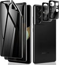 LYWHL [2+2 Pack for Samsung Galaxy S21 Ultra Privacy Screen Protector [Support Fingerprint ID] Anti-Spy Full Adhesive Flexible Film + Camera Lens Glass Protector for Galaxy S21 Ultra 6.8” 5G 2021 by LYWHL