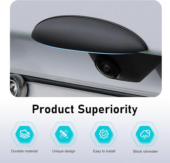 Car Rear View Camera Cover, Waterproof ABS Wider Reversing Camera Shield, Anti-rain Anti-Glare Backup Lens Guard, Self-Adhesive Modification Accessory for Most Cars (Black) - Image 3