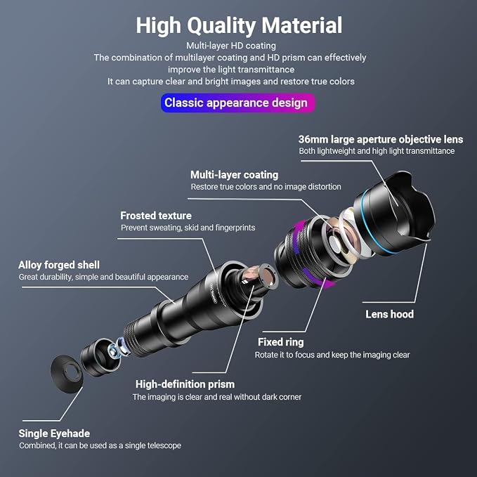 APEXEL 36x Telephoto Lens Compatible with Samsung Galaxy S25 Ultra | Photography for Travel, Birdwatching, Exploration | Kit with Sturdy Metal Tripod and Threaded Phone Case - Image 8