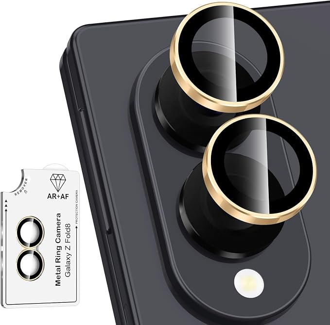 for Samsung Galaxy Z Fold 8 Camera Lens Protector, Individual Metal Ring Tempered Glass Lens Cover, [Strong Adsorption] Scratch Resistant Ultra-Thin HD Clear Lens Cover, 1 Set-Gold Ring by Btscase