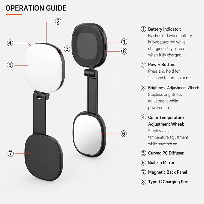 Magnetic Selfie Light Compatible with MagSafe, Foldable LED Phone Light with Mirror, 72 LEDs Stepless Brightness & Color Temperature, 360° Rotating Fill Light for Selfies, Makeup, TikTok, Zoom - Image 3