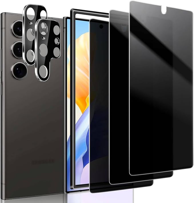 3+2 Pack Privacy Screen Protector And Camera Lens Protection for Galaxy S25 ultra 5G, Anti-Spy 9H Hardness Support Fingerprint Unlock Tempered Glass Screen Protector for Samsung Galaxy S25 ultra by Unknown