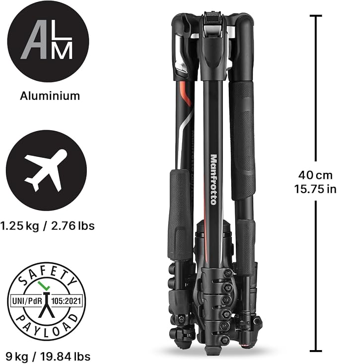 Manfrotto Befree Advanced 3-Way Camera Tripod for Sony's Alpha Cameras, Aluminium Travel MiniTripod, Lever Lock, with 3-Way Fluid Head, for Photo and Video, Vlogging Equipment, Carry Bag, MKBFRLA-3W - Image 3