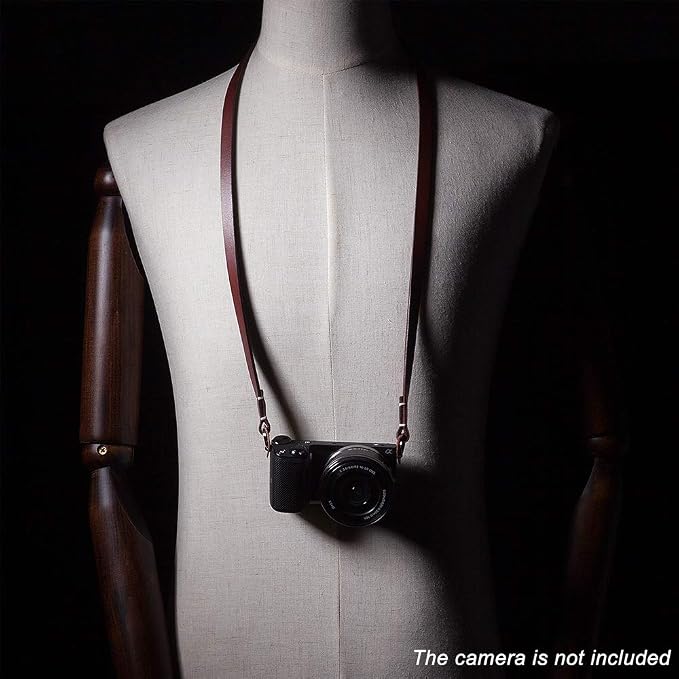 Thin Full Leather Camera Neck Strap for Mirrorless CP003 BR | 100% genuine cowhide strap, brown color vintage style, fits Canon Sony Fujifilm etc, ideal for travel and street photography - Image 5