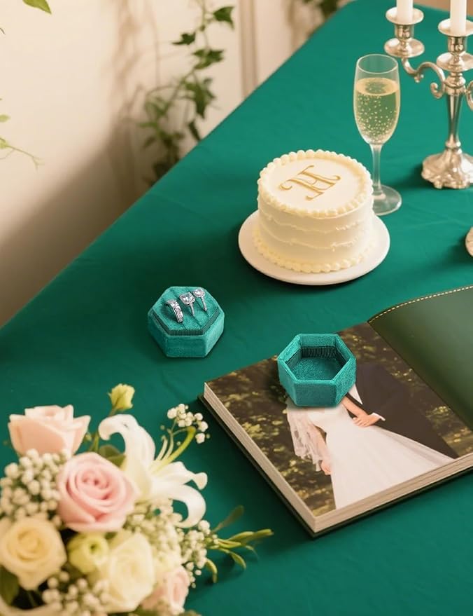MFXIP Velvet 3 Slots Jewelry Ring Box Engagement Wedding Box Keepsake Box Bridal Photo Ring Triple Slots Hexagon - Image 5