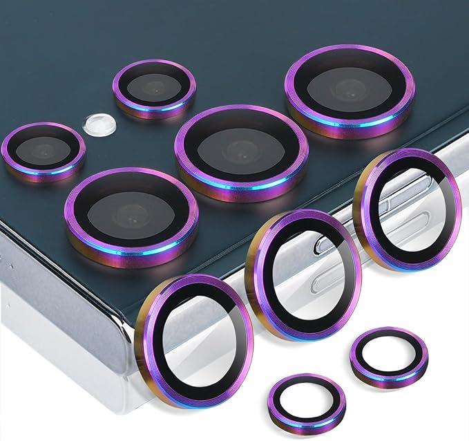 Camera Lens Protector for Samsung Galaxy S24 Ultra, Colorful | Tempered Glass, Auto-align Tray, Easy Installation, Case Friendly, Anti-Scratch, HD Clear, Ultra Slim by Rayorcon