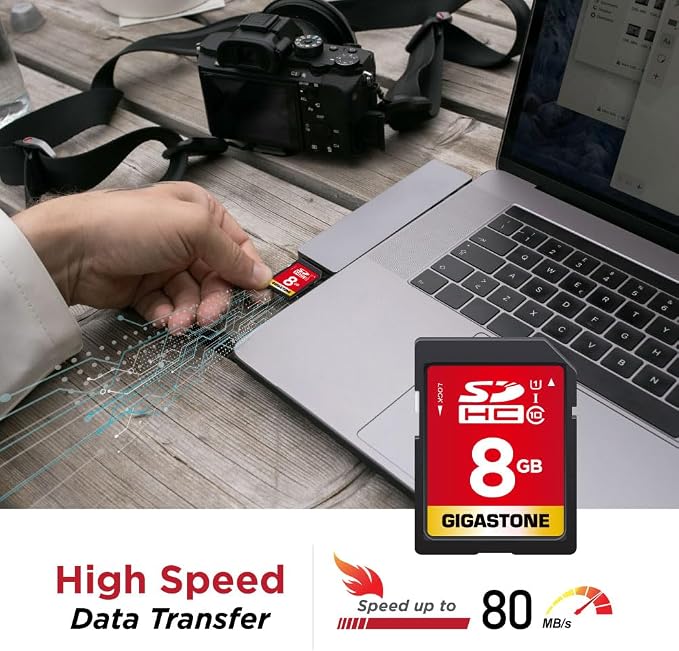 GIGASTONE 8GB SD Card 2-Pack UHS-I U1 Class 10 SDHC Memory Card, Speed Up to 80MB/s, Full HD Video Kodak Olympus Digital Camera, with 2 Mini Cases - Image 3