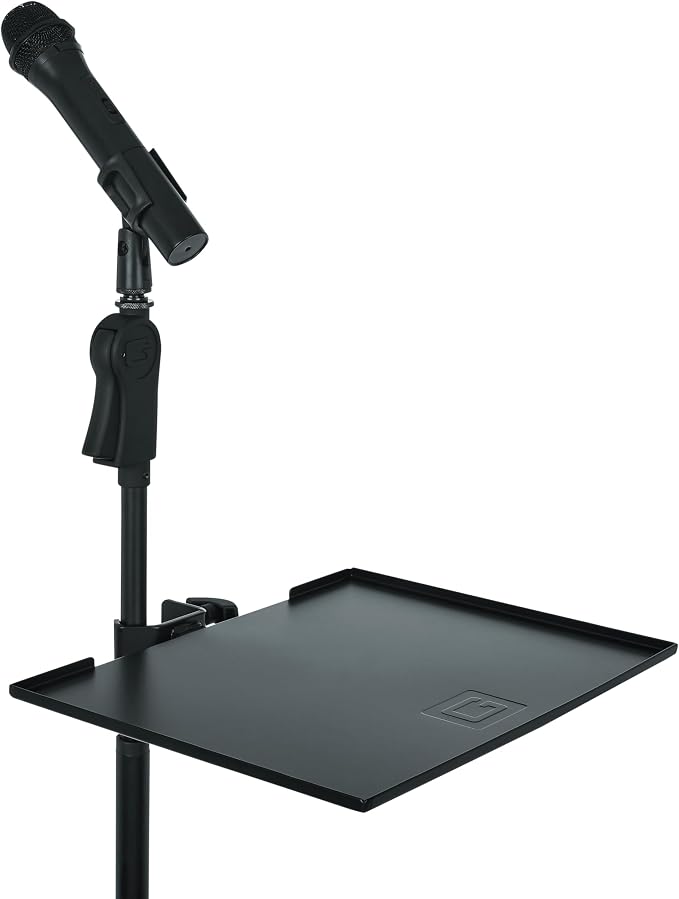Gator Frameworks 11 x 15" Mic Stand Utility Shelf (GFW-SHELF1115) | Clamps to Most Microphone Stands, 10 lb. Weight Capcity, Keeps Accessories within Reach by GatorCases