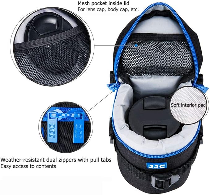 JJC Camera Lens Case Pouch, Padded Bag Fits Lens up to 3.1 x 5.3 (D x L) | for Sony E 55-210mm f4.5-6.3/Nikon Nikkor AF-S 55-200mm/AF-S 18-300mm/Fujifilm XF 56mm Lens & More, Includes Shoulder Strap - Image 6