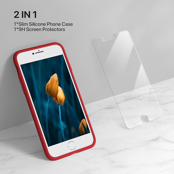 Miracase Silicone for iPhone SE 2022/SE 2020/7/8 Case,Red | Ultra Slim Cover with Screen Protector, Soft Microfiber Lining, Multi-Color Premium Silicone Shockproof Phone Case - Image 2