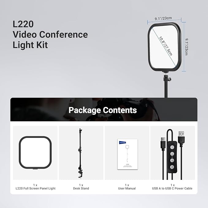 NEEWER Basics 10.8" Video Conference Lighting with Desk Clamp Stand, 15W Bi Color Edge Lit Full Screen Dimmable Streaming Light CRI95+ for Video Recording Computer Laptop Webcam Zoom Calls, L220 - Image 8