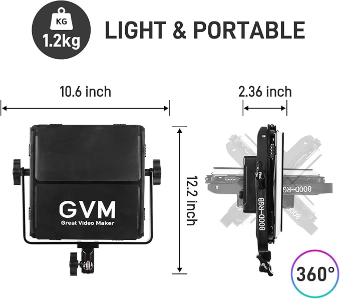 GVM RGB LED Video Light Kit, 800D 6X Upgraded Studio Lights with Optical Lens, Photography Lighting with 20 Scene Modes, Panel Lights with 19500 Lux/0.5m, Filming, Content, Portable, 2 Packs - Image 6