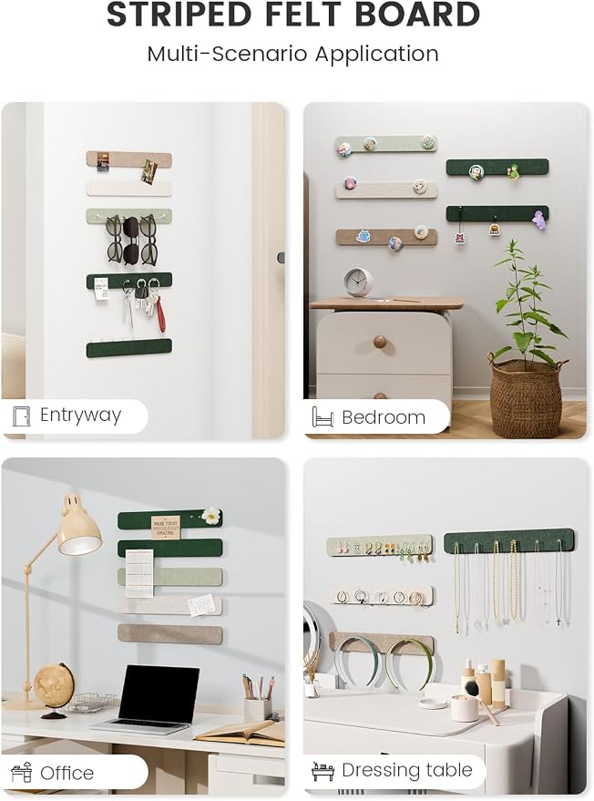 Fluxynara 13" x 2" Felt Wall Panels, Nordic Moss | 5-Pack Includes 35 Push Pins and Adhesive Tabs for Photos, Notes and Decor in Bedroom Doors, Home Office or Studios - Image 6