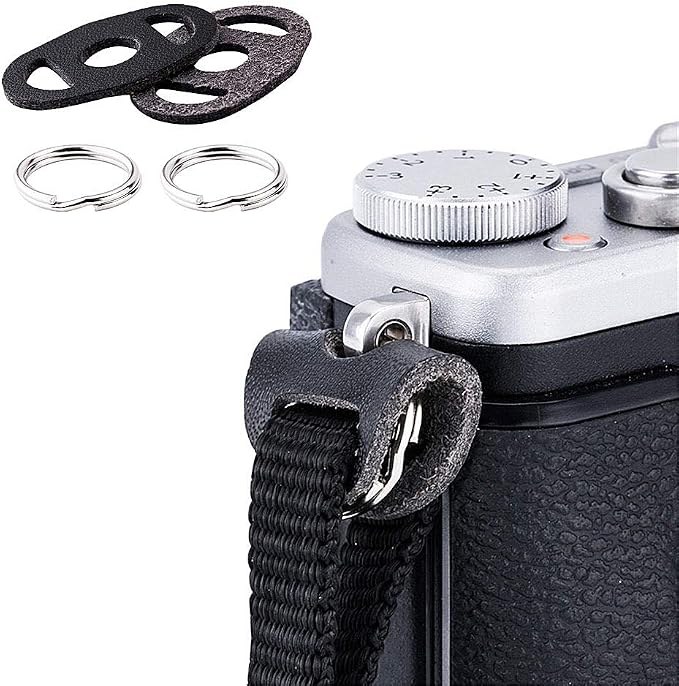 JJC Camera Strap Eyelet Lug Split O Ring Adapter & Leather Cover for Camera | w Strap Adapter Rings & Soft Leather Piece,Fits cameras with Small Eyelets,for ZVE10 A6700 A7RIV A7SIII II XE4 XT4 XT30 X100V by JJC