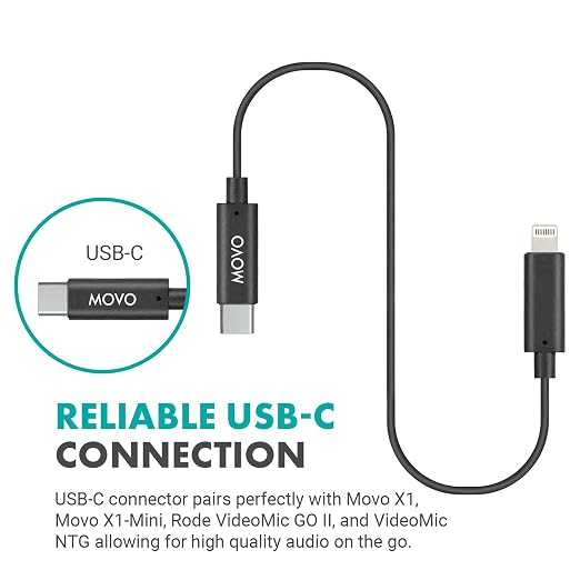 Movo IMA-5 USB-C to 11.8" (30CM) Lightning Microphone Adapter Cable – Connect USB-C Shotgun Mics to iPhone/iPad – Compatible X1, X1-MINI, VXR10-AI, Rode VideoMic NTG, VideoMic GO II - Image 5