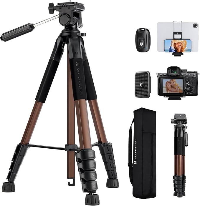 K&F CONCEPT 75" Aluminum Camera Tripod, Lightweight and Compact for Travel | Compatible with Canon Nikon DSLR Camera, Cellphone Clip and Remote Control for Shooting and Video Recording S255A3+BV01 by KFCONCEPT