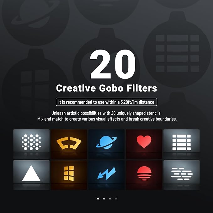 NEEWER Basics RGB Photography Flashlight,4 Colors/20 GOBO Filters/CRI95+/7500mAh,10W 6300K Portable LED Video Spotlight Patterned Ambient Aluminum Sunset Light for Recording Studio Lighting, USB, FL10 - Image 3
