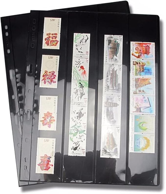 MUDOR Stamp Pages for Stamp Collection Album Binder, 4 Vertical Pockets | 10 Sheets Stamp Sleeves for Collectors ,Stamp Collecting Sheets Supplies,Professional Pack by MUDOR