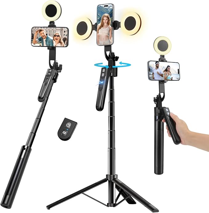 70.9” Auto Face Tracking Tripod for iPhone with Light,360 Rotation that Follows Your Movement,Phone Tripod for iPhone/Android/GoPro,Selfie Stick with Remote for Live Stream Video Recording by HUGSEE