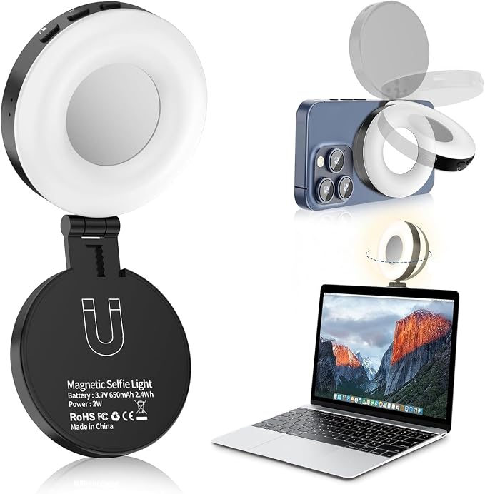 Magnetic Selfie Light, Phone Selfie Ring Light Compatible with iPhone Magsafe, 3-in-1 Magnetic Beauty Selfie Light for Phones with Mirror for Selfies/Photography/TikTok/Zoom Calls/Video Conference by AiknowFoto