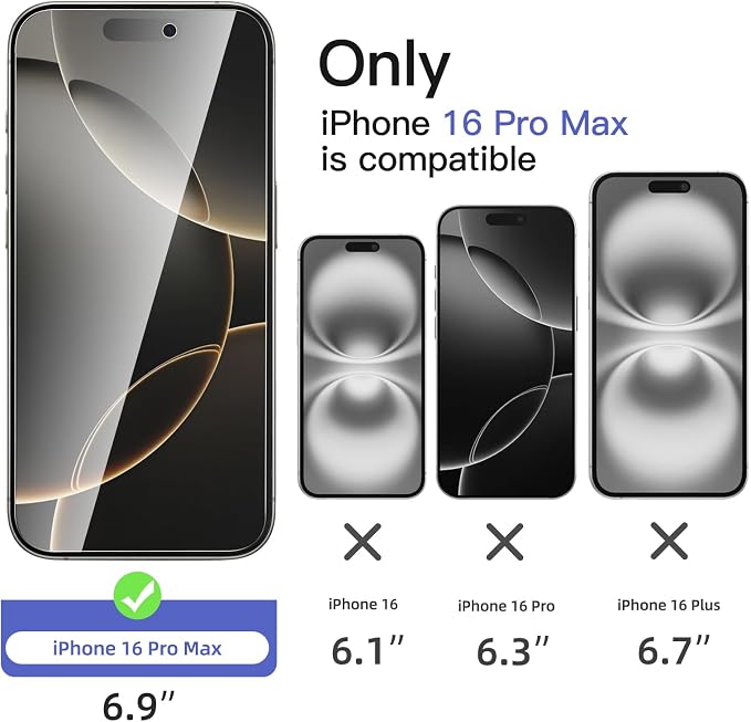 NEW'C 3x Privacy for iPhone 16 Pro Max Screen Protector (6.9 inches)+ 3x Camera Lens Protector, Sensor Protection, Case Friendly Tempered Glass Film + Dust Plug - Easy installation tool included - Image 2