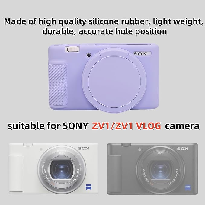 Camera Case for Sony ZV1 Digital Camera.ZV-1 Accessories | Soft Silicone Protective Case Removable Lens Cover,Comes with 2 Screen Protectors and 1 Wrist Strap.(Lilac) - Image 2