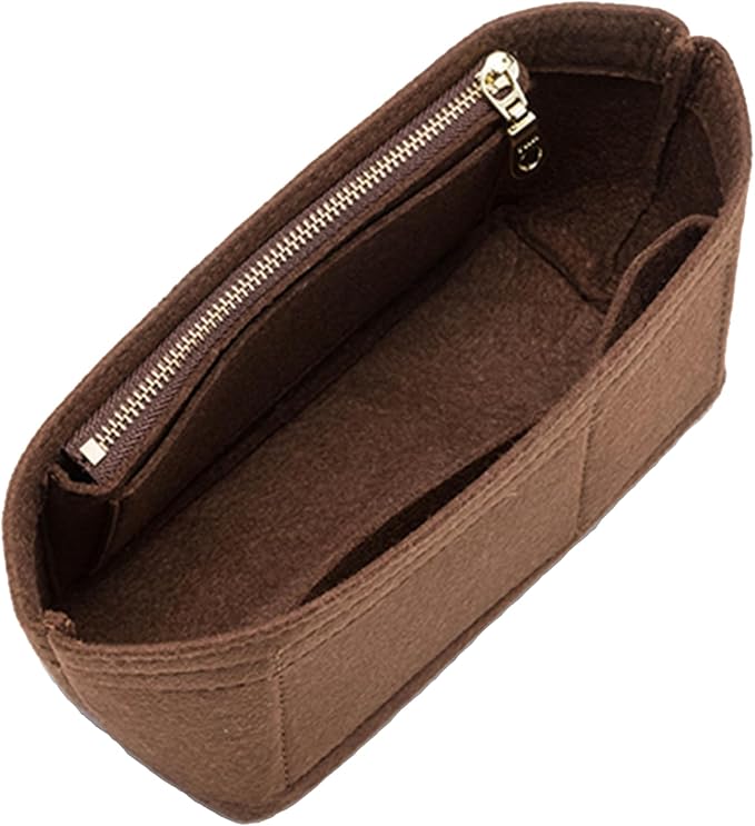 Doxo Small Purse Organizer Insert for Handbags, Felt Neverfull BB Organizer Insert,Mini Tote Bag Organizer with Zipper Pocket, Fit Neverfull BB Longchamp Xtra Energy S and More, Brown-XS by Doxo