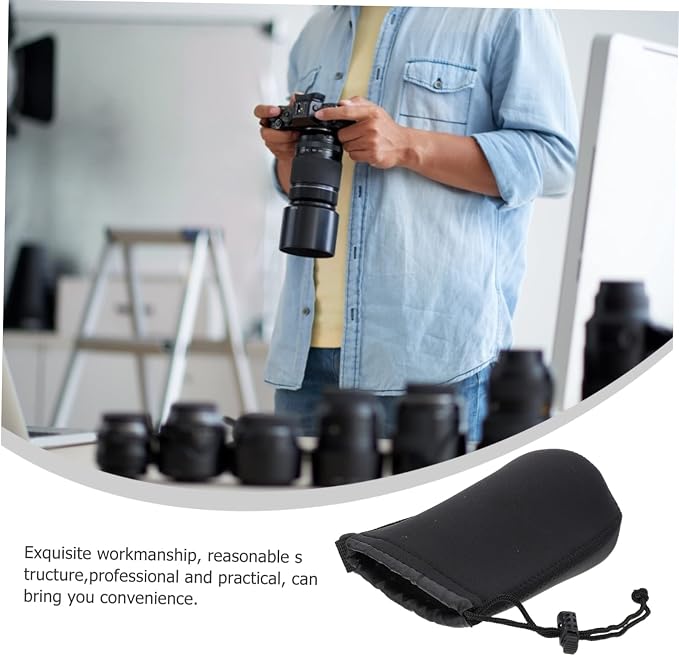 SHOWERORO Camera Lens Bag 2Pcs Neoprene Padded Lens Pouch with Drawstring Protective Case for Dslr Lenses 5.5 X 3.7 X 3.7 Inch Compact Storage - Image 5