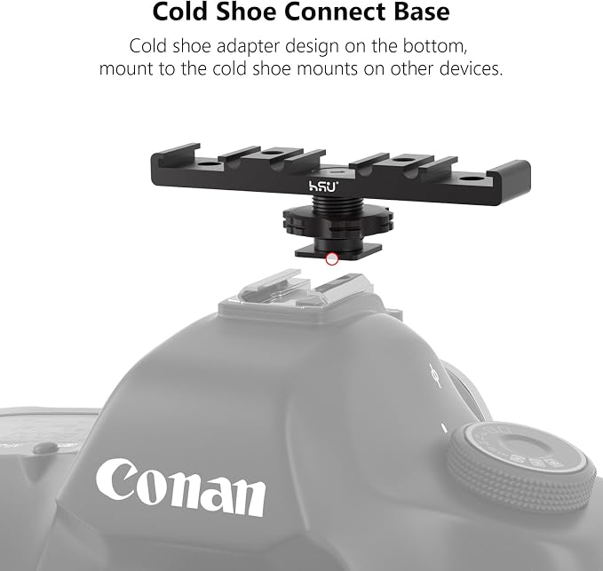 HSU Cold Shoe Mount Bracket, Triple-Head Hot Shoe Mount, 1/4 Screw Port, Aluminum Cold Shoe Plate Adapter with Cable Slot Bayonet for Microphone, Led Video Light, Monitor - Image 5