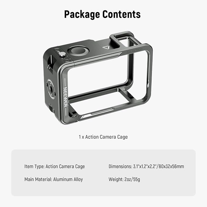 NEEWER Cage for Action 5 Pro 4 3, Protective Metal Video Rig with Cold Shoe, 1/4" Thread, Shutter Button Compatible with DJI Osmo Action5 Pro Action4 Action3 DJI Mic Magnetic Adapter Mount, AC014 - Image 7