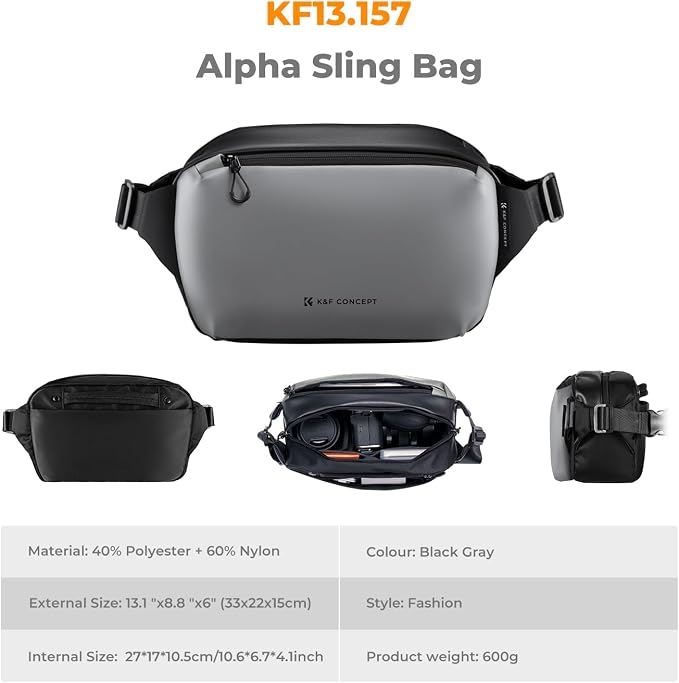 K&F CONCEPT 2 in 1 Camera Sling Bag, Everyday Shoulder Bag | Multifunction Photography Compact Crossbody DSLR Portable Bag, Compatible for Canon/Nikon/Sony, BS01 - Image 6