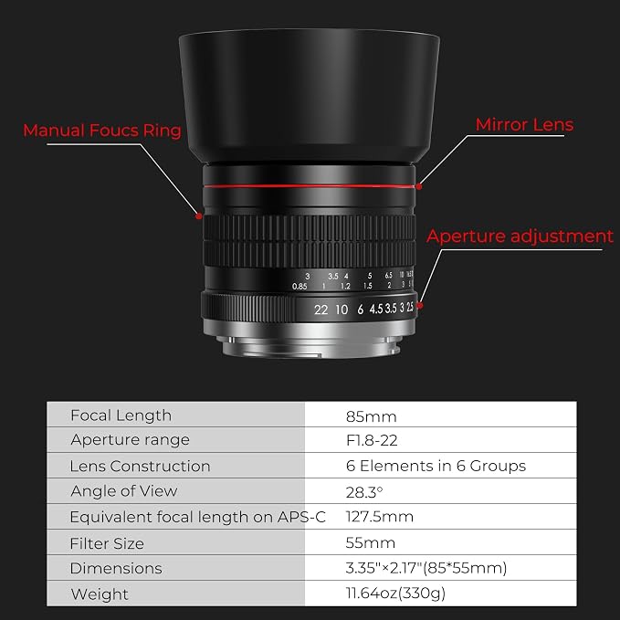E 85mm f1.8 Portrait Lens - MF for Sony a7 IV/a7 III/ZV-E10/a7R V/a7C II/a7R IV/a7S III/a1/a9 III/a6400/a6100/a9 II/a7 II/a6000/NEX-6/NEX-5/Alpha - Manual Focus Mirrorless Cameras Lenses(E Mount) - Image 8