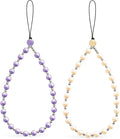 2 Pcs Phone Charm Beaded Strap Cute Cell Phone Wrist Straps String Accessories Hand Aesthetic Lanyard Wristlet Chain for iPhone 17 Pro 16 Camera AirPods Bags Keychains Women Girls Pearl Gold and Puple by Casecond