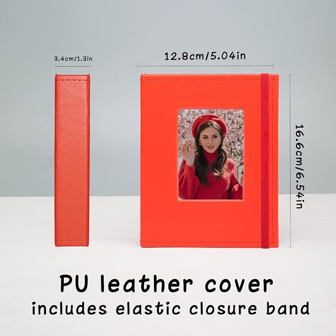 Small Photo Album 4x6, Pack of 2 Leather Photo Book, Each Mini 26-Page Album Holds 52 Photos, Art Presentation Folder for Postcards & Picture Storage Red - Image 4