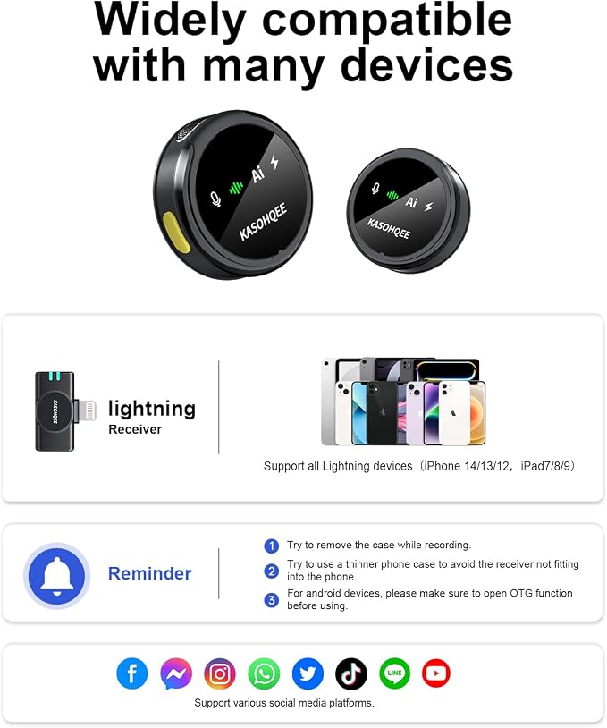 Wireless Lavalier Microphone for iPhone 17/16/15/14, iPad & Android, Magnetic Clip-on Mini Mic with Charging Case,30H Playtime Plug-Play Lapel Lavalier Mic for Vlog TikTok, AI Noise Reduction - Image 8