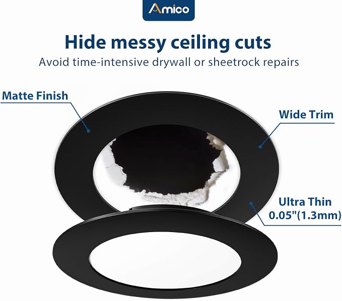Amico Goof Rings for 6 Inch Recessed Lights, 12 Pack, Black | Can Light Trim Ring Cover, Outer Diameter 8.6-inch, Inner Diameter 6.2-inch, Durable Plastic Design - Image 3
