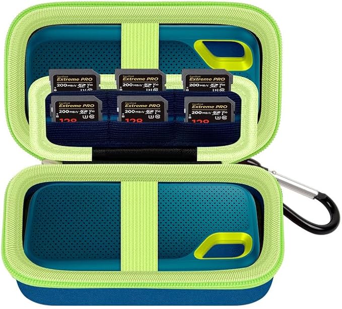 Comecase Dual SSD Case for SanDisk Extreme Portable SSD and Extreme PRO | Holds 2 Drives & 12 SD Cards, Elastic Strap Fit 500GB/1TB/2TB/4TB/8TB, Cable Groove & Carabiner for Travel, Monterey,Box Only by COMECASE