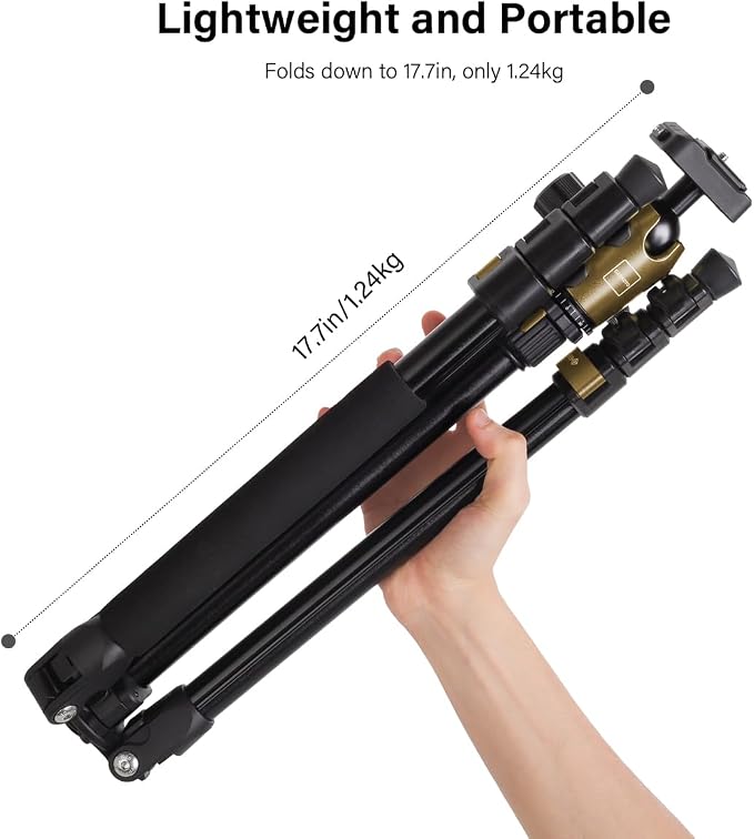 73-Inch Camera Tripod with 360° Ball Head & Quick Release Plate | Lightweight DSLR Tripod Supports Up to 33.07 lbs, Portable for Travel & Outdoor Photography，Weight 2.73 lbs - Image 3