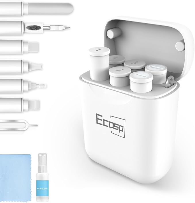 ECASP Cleaner Kit for AirPod,Multi-Tool iPhone Cleaning Kit,Cell Phone Cleaning Repair & Recovery for iPhone & iPad(Type C)Charging Port,Lightning Cables&Connectors,Easy to Store & Carry Design,White by Ecasp