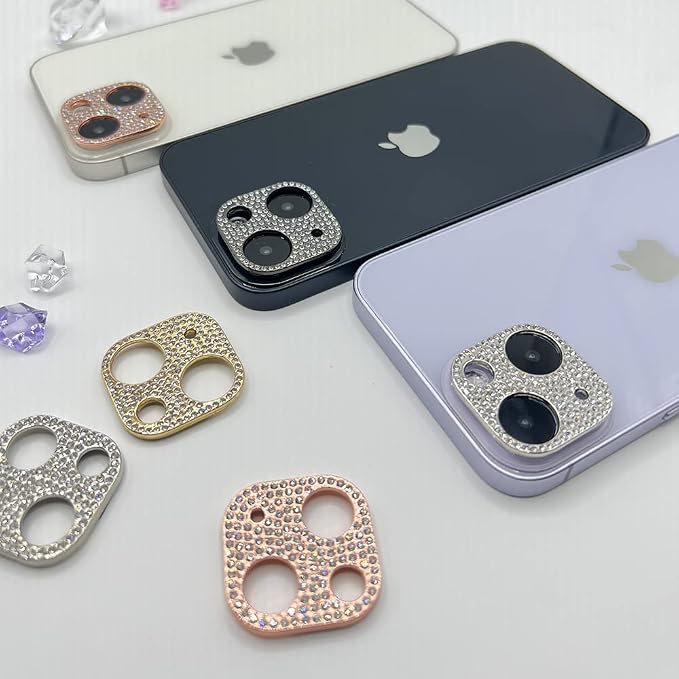 2 Pack Glitter Camera Lens Cover Protector Compatible with iPhone 13 Pro/iPhone 13 Pro Max Metal Bling Diamond Camera Lens Cover Sticker Protector (Black) - Image 4