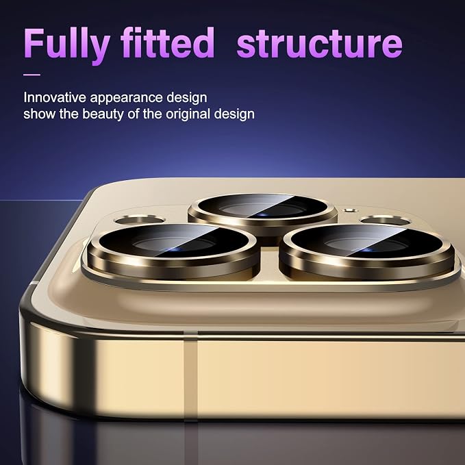 Uyiton for iPhone 14 Pro/iPhone 14 Pro Max Camera Lens Protector | Not Easy to Break, Strong Adsorption, Case-Friendly, Metal 9H Sapphire Glass Rear Camera Screen Cover, Gold - Image 5
