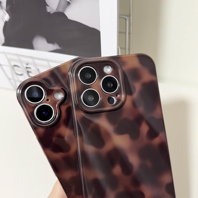 Cute Phone Case for iPhone 14 Pro Case Cheetah Leopard Print | Amber Tortoiseshell Pattern,Full Camera Protective,Slim Shockproof TPU,Aesthetic Girly Glossy Cover for Women Men-Brown - Image 4